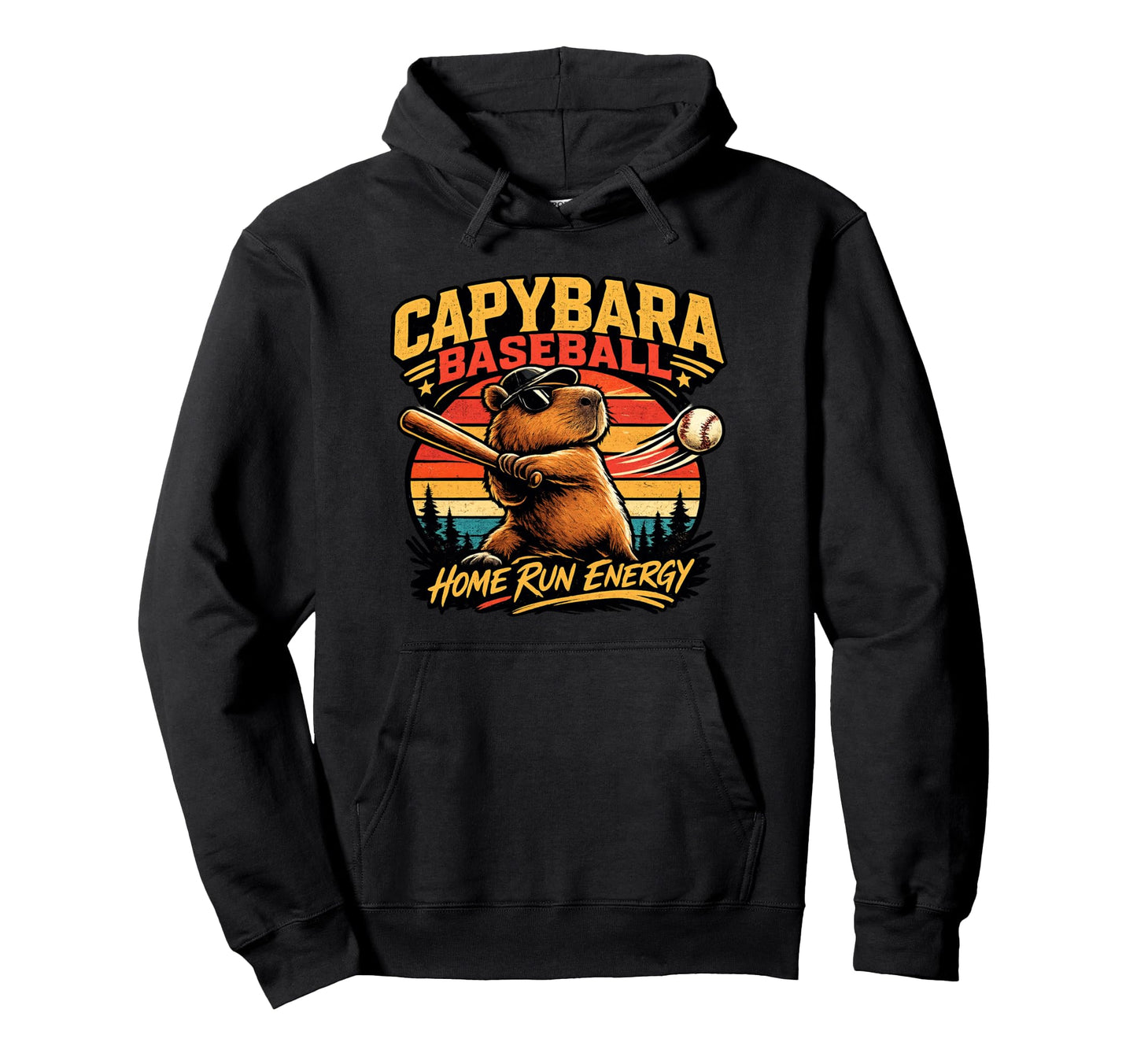 Capybara Baseball Home Run Energy Hoodie - Novelty Apparel for Adults - T-Shirt, Sweatshirt, Hoodie