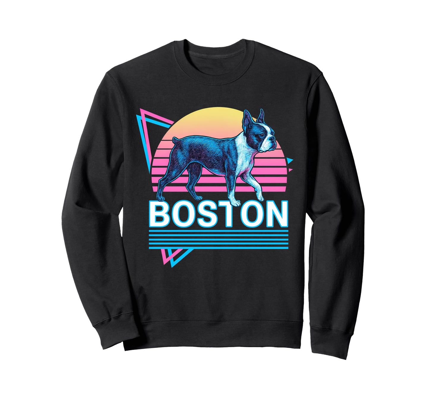 Boston Terrier Synthwave Sweatshirt - Casual Everyday Wear Unisex - T-Shirt, Sweatshirt, Hoodie
