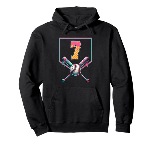 Baseball Drip Number 7 Player Or 7Th Hoodie - Trendy Graphic for Adults - T-Shirt, Sweatshirt, Hoodie