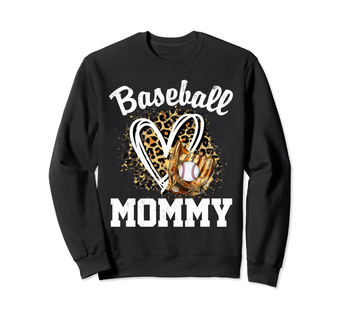 Baseball Mommy Leopard Heart Sweatshirt - Aesthetic Graphic Men Women - T-Shirt, Sweatshirt, Hoodie