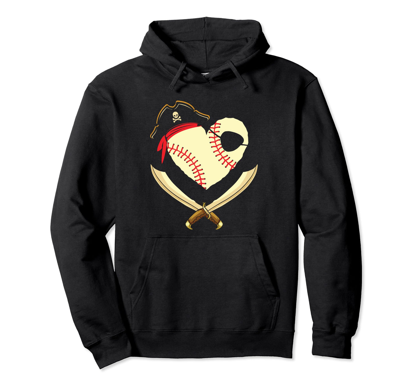 Baseball Pirate Piracy Skull Hat Heart Hoodie - Streetwear Style Unisex - T-Shirt, Sweatshirt, Hoodie