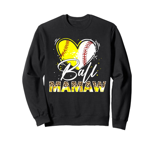 Ball Mamaw Leopard Baseball Softball Sweatshirt - Aesthetic Graphic Unisex - T-Shirt, Sweatshirt, Hoodie