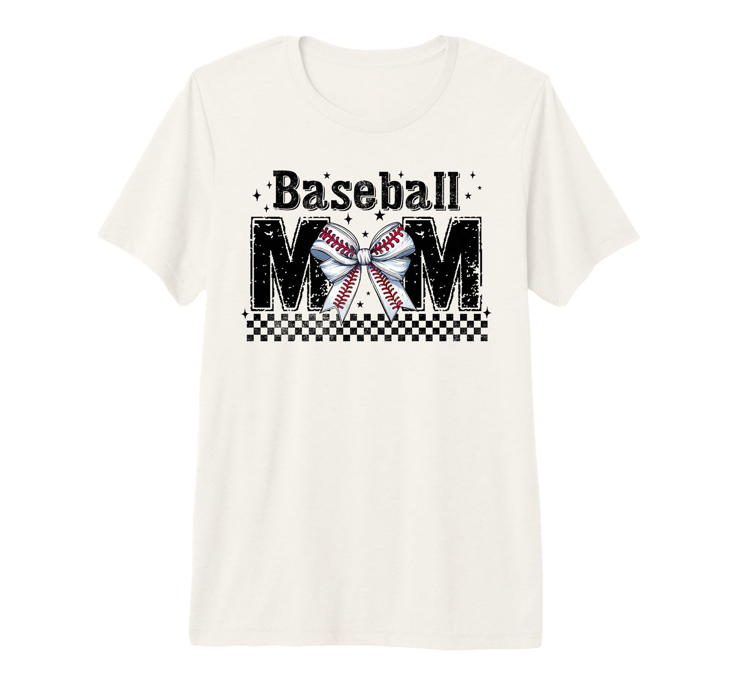 Baseball Mom Coquette Bow Mama Checkered T-Shirt - Custom Art Print Unisex - T-Shirt, Sweatshirt, Hoodie