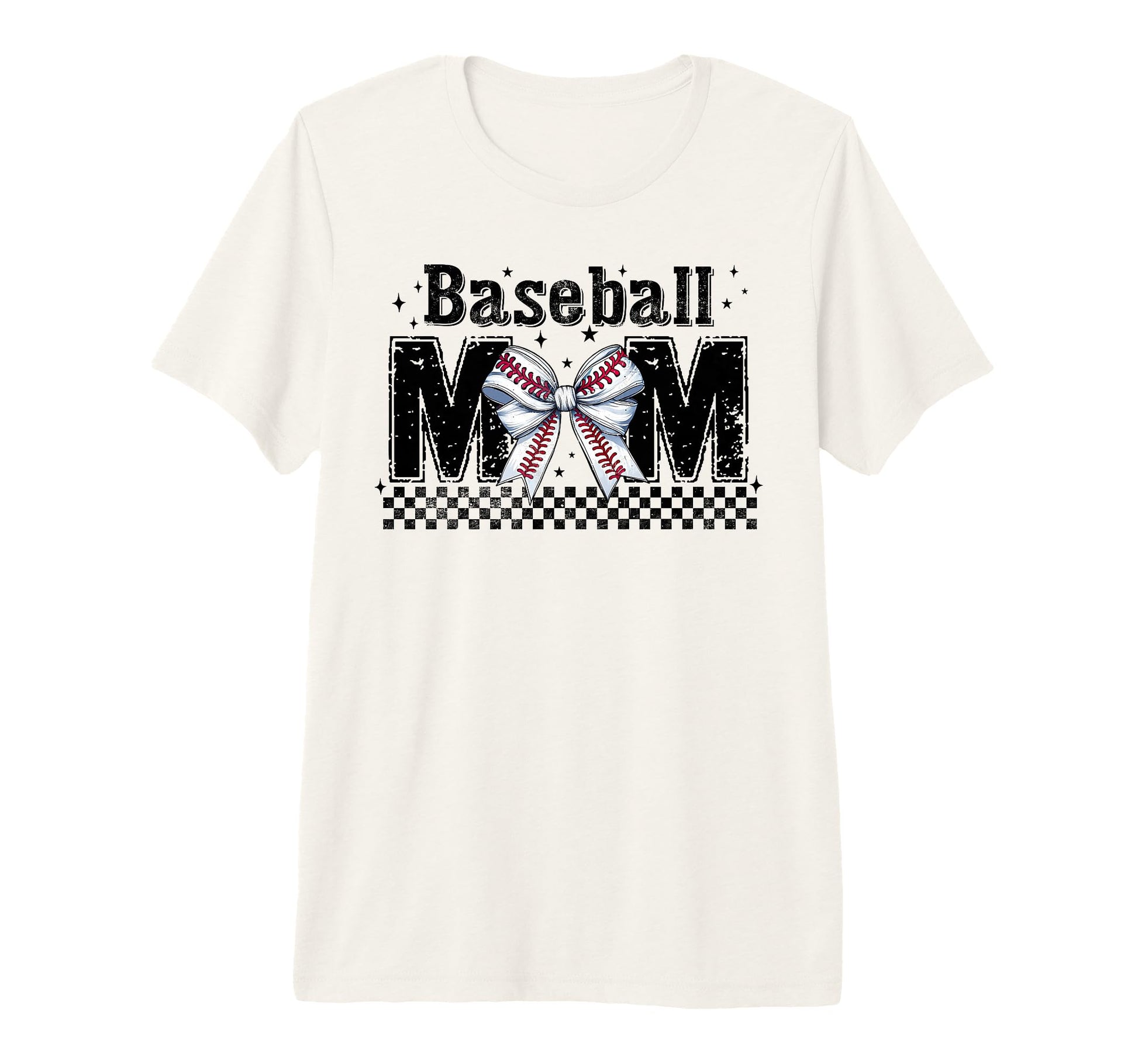 Baseball Mom Coquette Bow Mama Checkered T-Shirt - Custom Art Print Unisex - T-Shirt, Sweatshirt, Hoodie