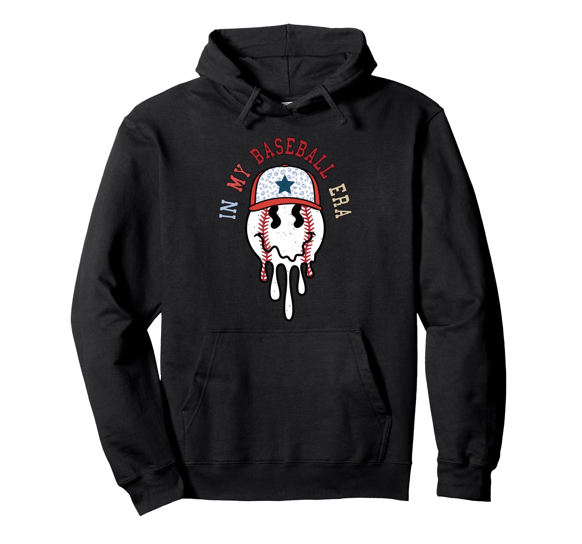 Baseball Melting Happy Face Leopard Hat Fun Hoodie - Trendy Graphic Unisex - T-Shirt, Sweatshirt, Hoodie