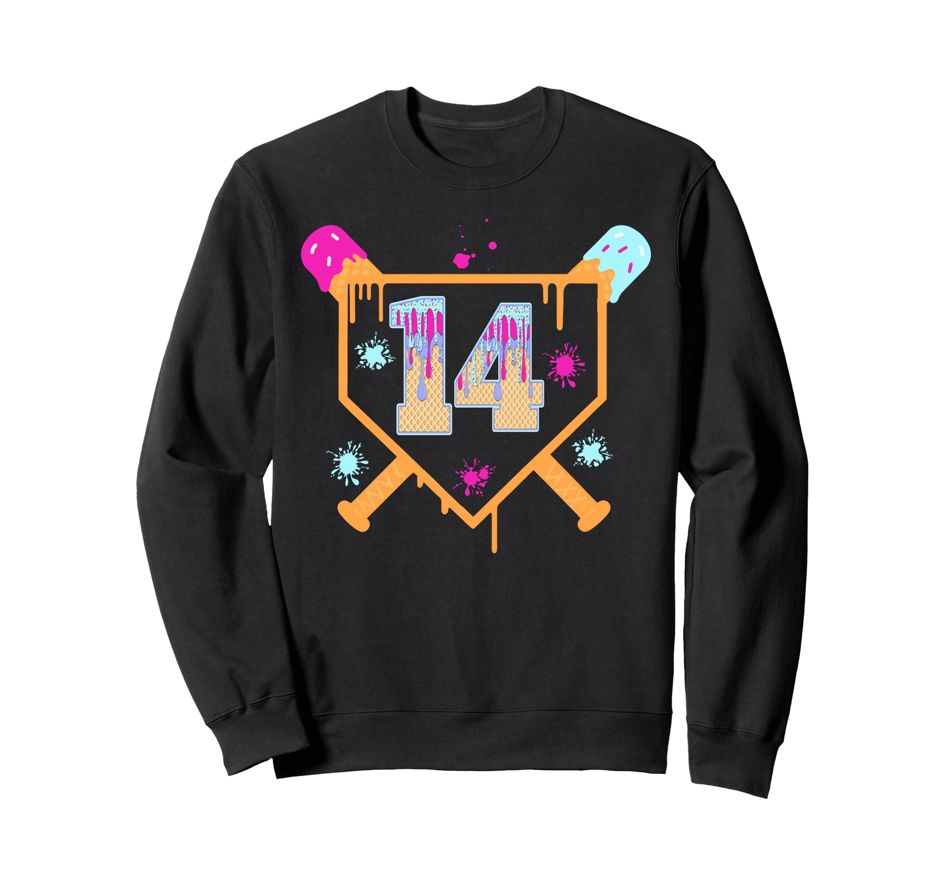 14H Birthday Baseball Drip 14 Year Sweatshirt - Minimalist Print Men Women - T-Shirt, Sweatshirt, Hoodie