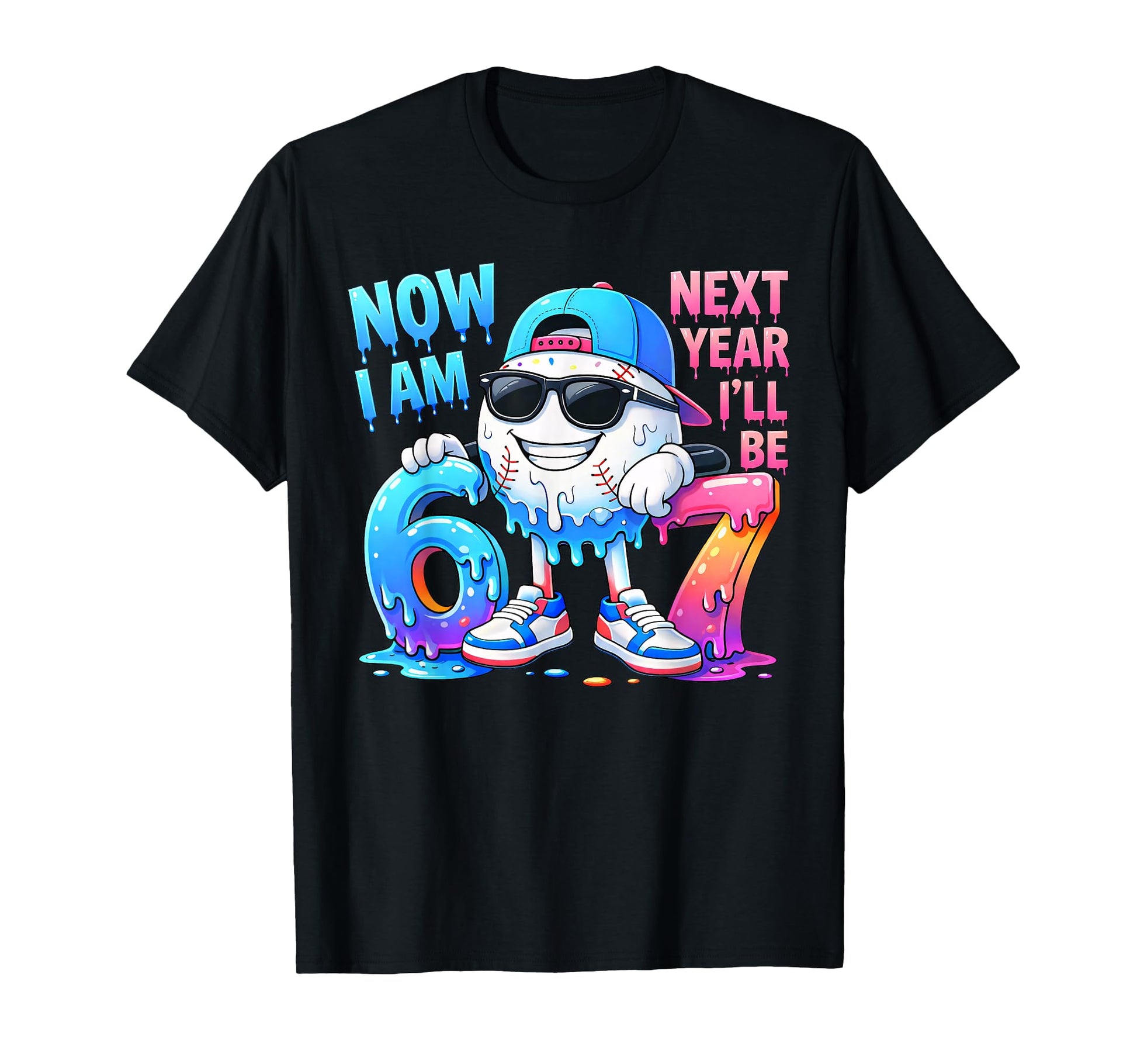 6Th Birthday Baseball Ice Cream Drip T-Shirt - Custom Art Print Men Women - T-Shirt, Sweatshirt, Hoodie
