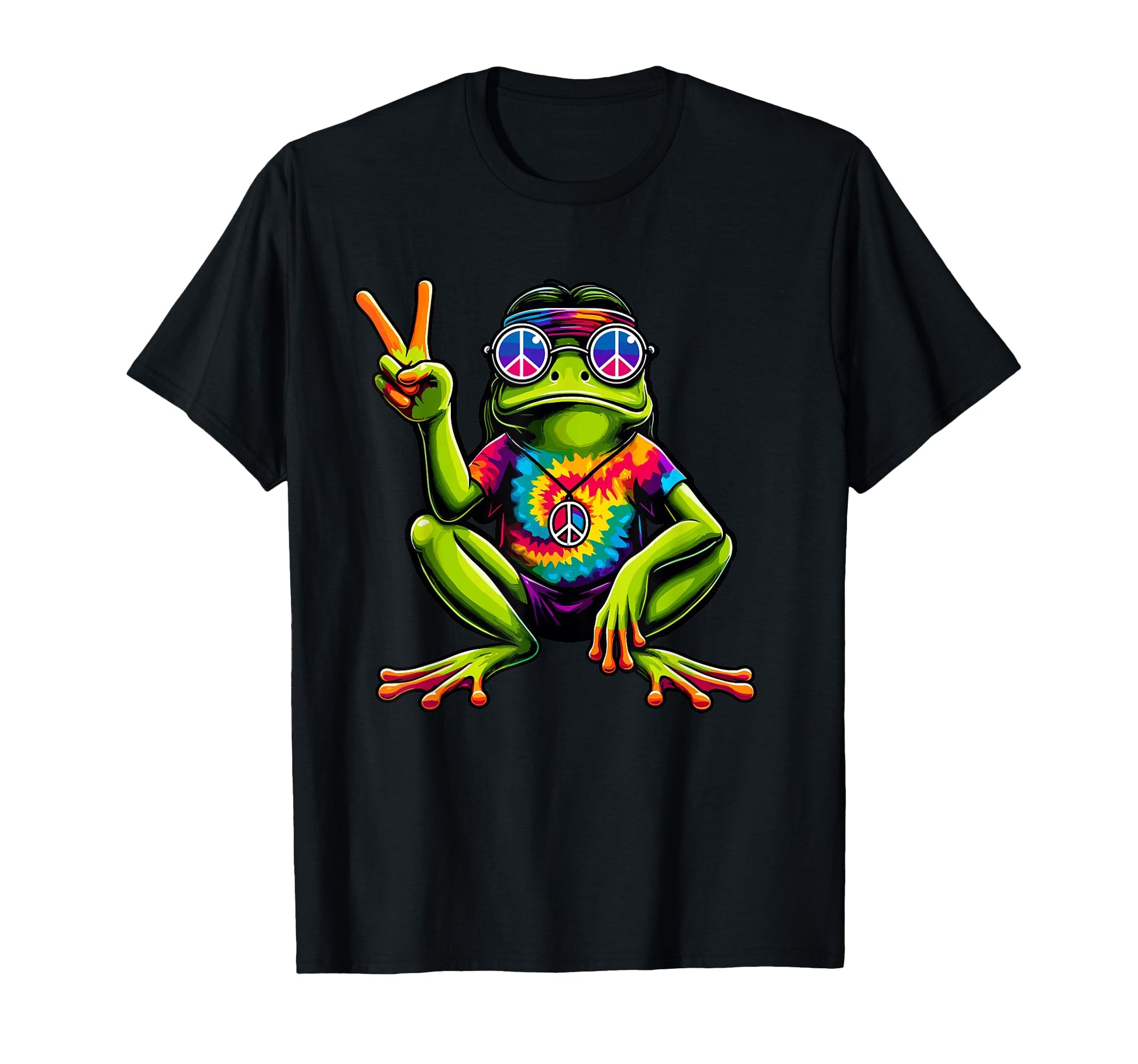 Tie Dye Hippie Frog Peace Sign 60S T-Shirt - Fun Novelty Design for Adults - T-Shirt, Sweatshirt, Hoodie
