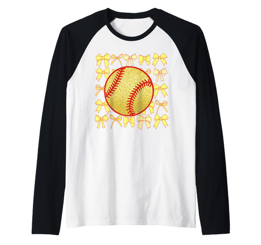 Baseball Bow Ribbon Softball Yellow T-Shirt - Trendy Graphic for Adults - T-Shirt, Sweatshirt, Hoodie