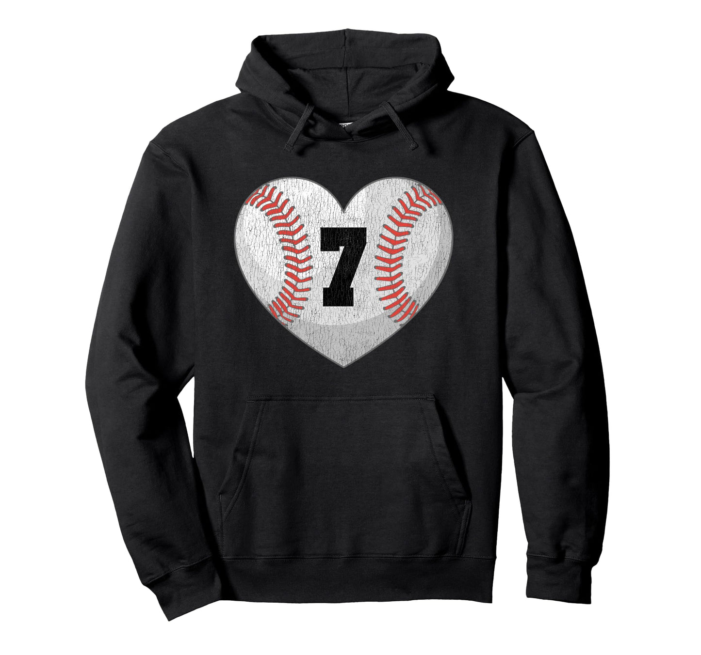 Baseball Number 7 Distressed Heart Hoodie - Streetwear Style Unisex - T-Shirt, Sweatshirt, Hoodie