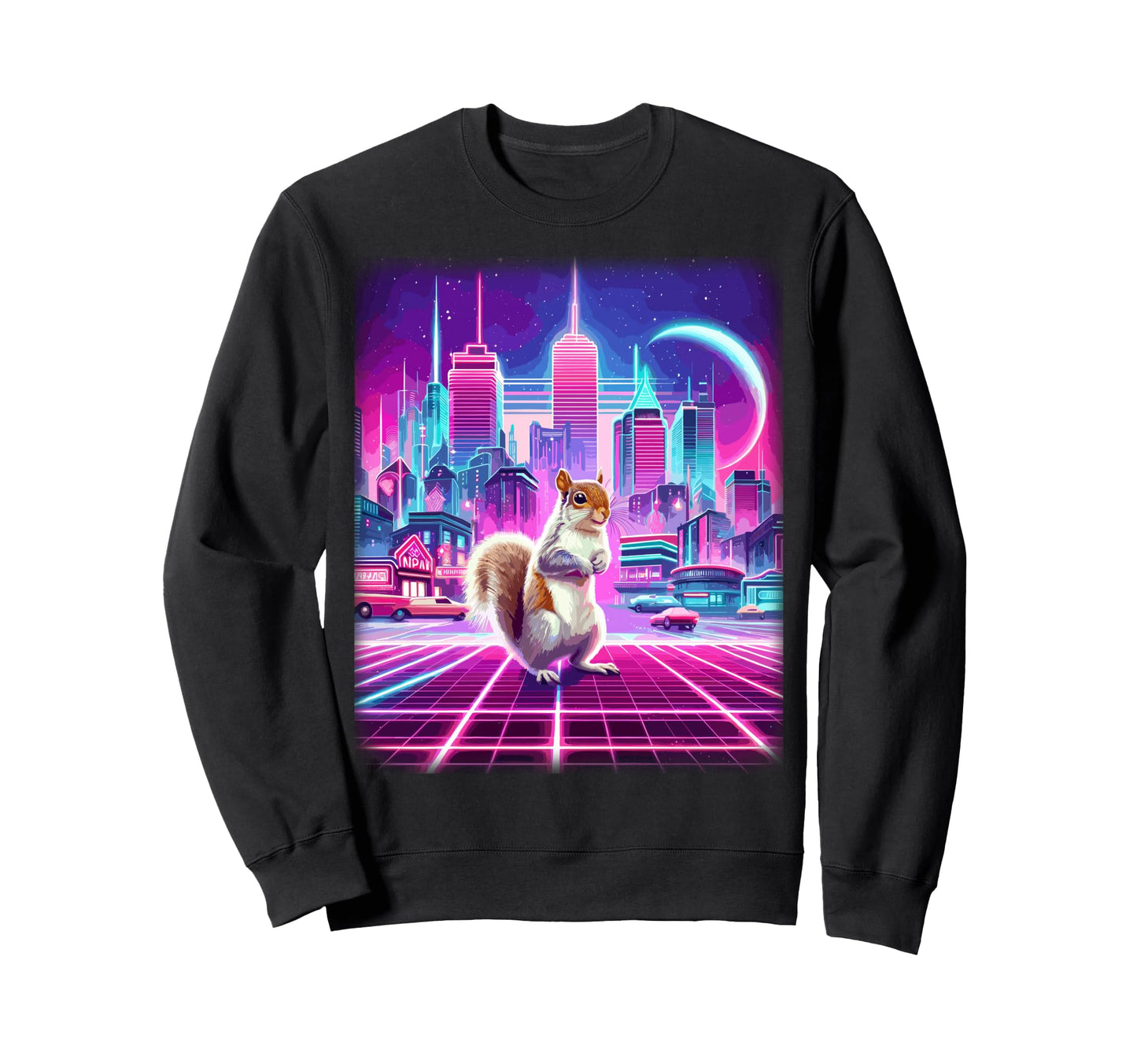 Synthwave Aesthetic Squirrel Lover Sweatshirt - Graphic Print Men Women - T-Shirt, Sweatshirt, Hoodie