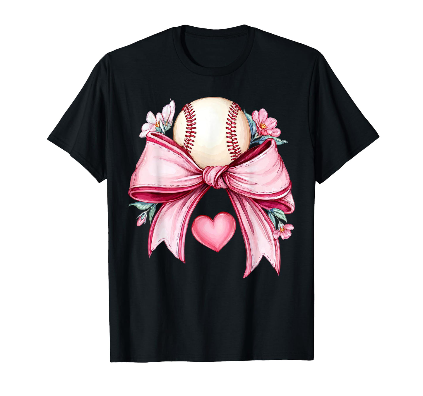 Coquette Baseball Bow Floral Heart T-Shirt - Aesthetic Graphic Men Women - T-Shirt, Sweatshirt, Hoodie