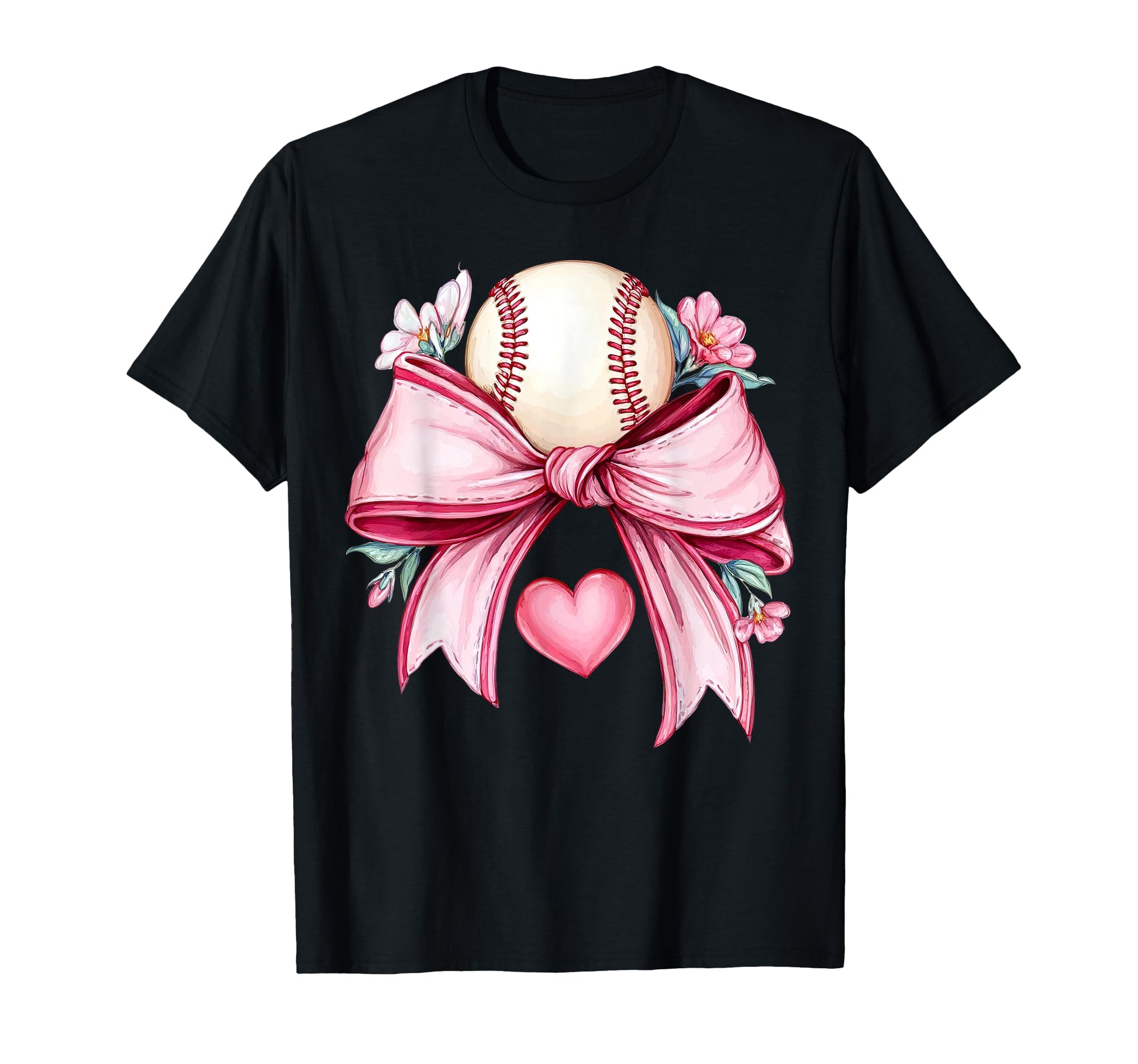 Coquette Baseball Bow Floral Heart T-Shirt - Aesthetic Graphic Men Women - T-Shirt, Sweatshirt, Hoodie