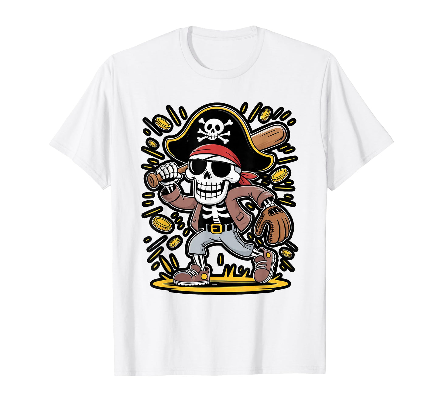 Dabbing Pirate Skeleton Baseball T-Shirt - Novelty Apparel for Adults - T-Shirt, Sweatshirt, Hoodie