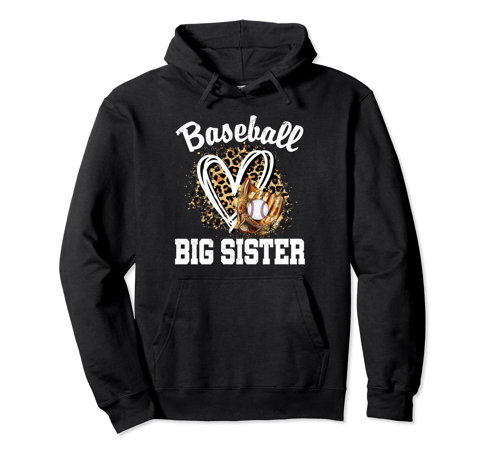 Baseball Big Sister Leopard Heart Hoodie - Fun Novelty Design Men Women - T-Shirt, Sweatshirt, Hoodie