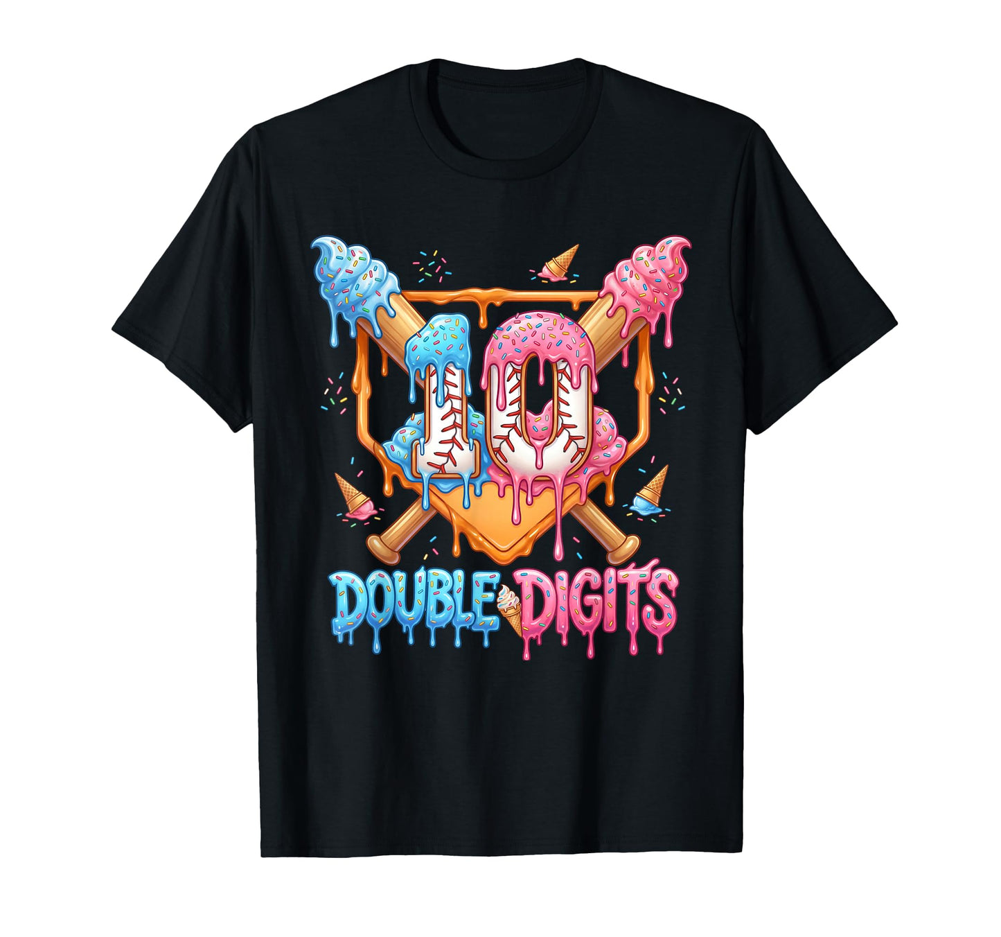 Baseball Drip 10Th Birthday Double T-Shirt - Fun Novelty Design for Adults - T-Shirt, Sweatshirt, Hoodie