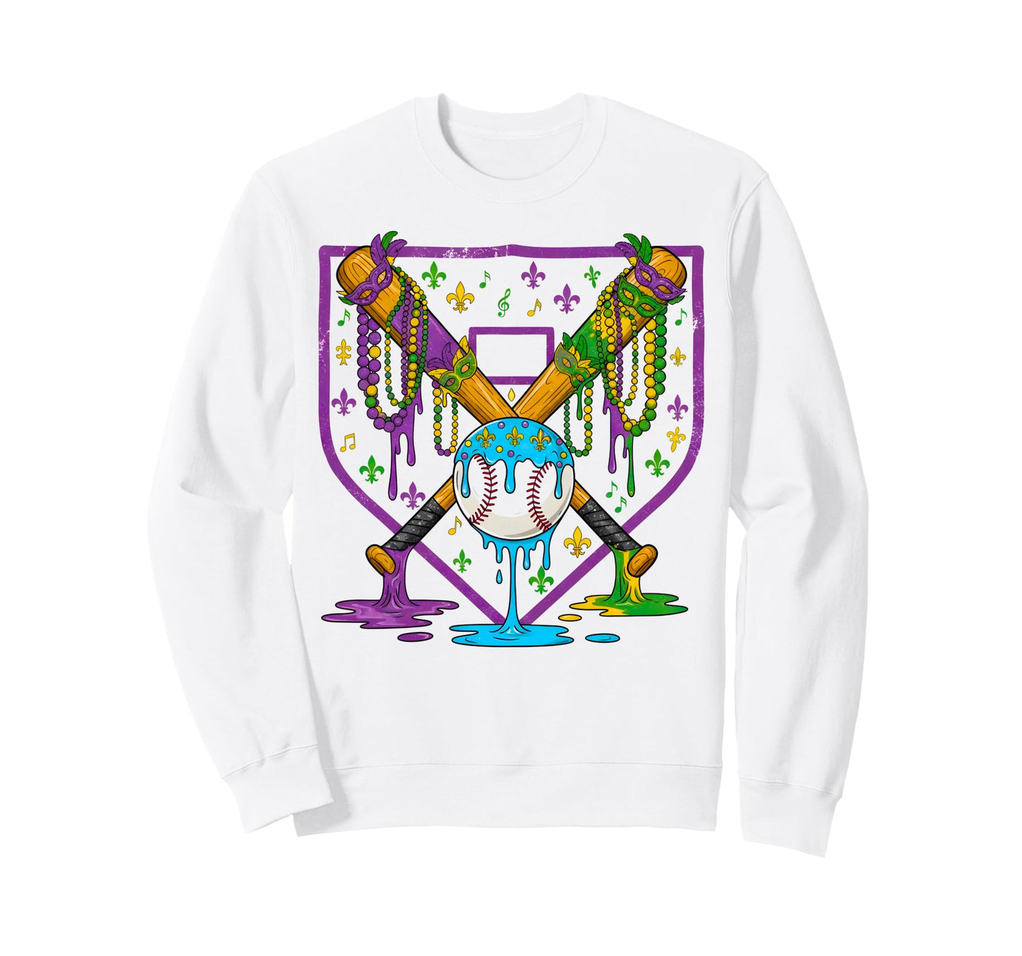 Mardi Gras Baseball Party Masks Sweatshirt - Custom Art Print for Adults - T-Shirt, Sweatshirt, Hoodie
