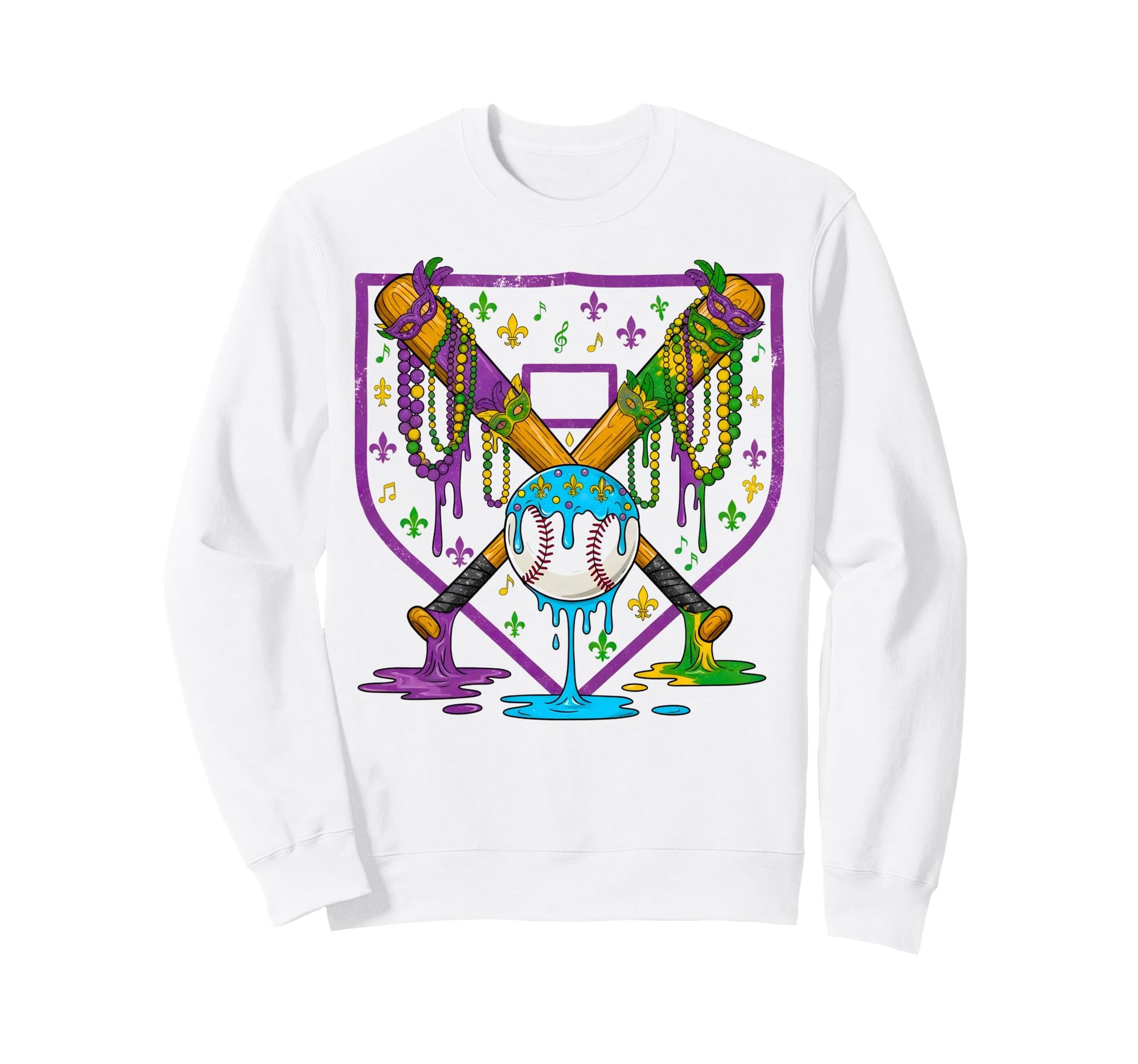 Mardi Gras Baseball Party Masks Sweatshirt - Custom Art Print for Adults - T-Shirt, Sweatshirt, Hoodie