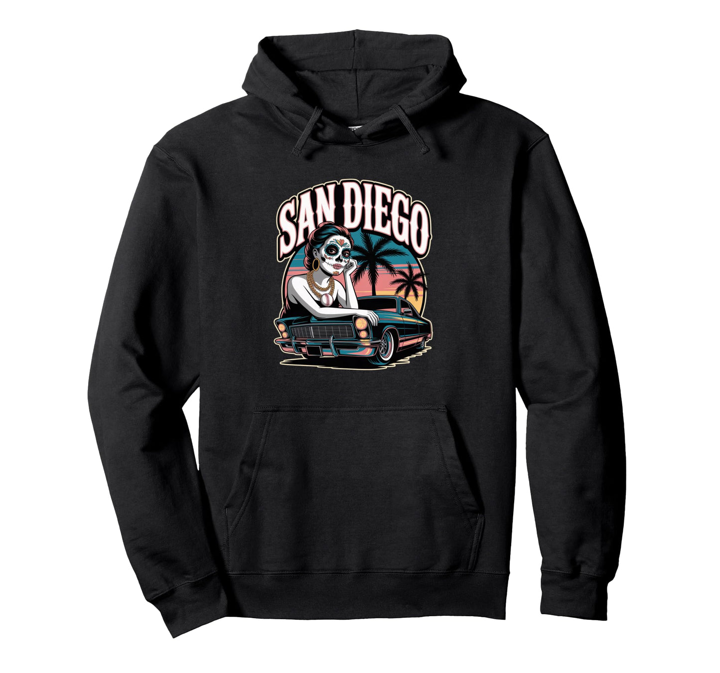 San Diego Sugar Skull Low Rider Hoodie - Minimalist Print Men Women - T-Shirt, Sweatshirt, Hoodie