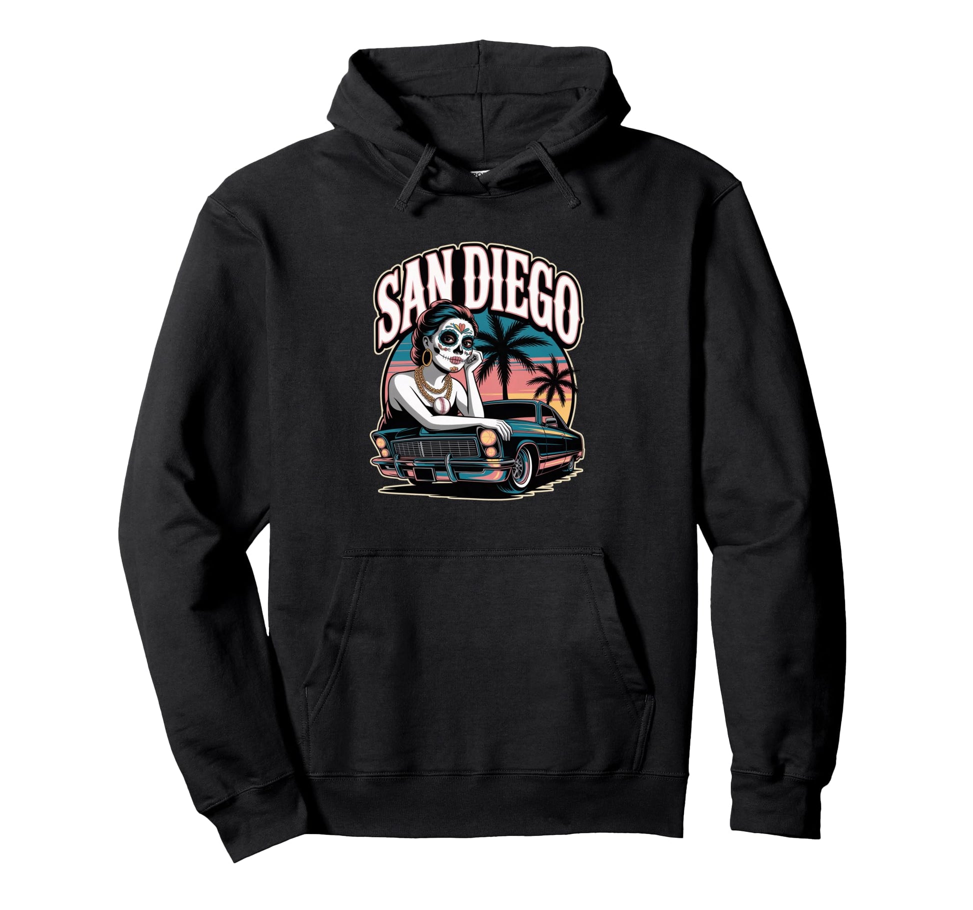 San Diego Sugar Skull Low Rider Hoodie - Minimalist Print Men Women - T-Shirt, Sweatshirt, Hoodie