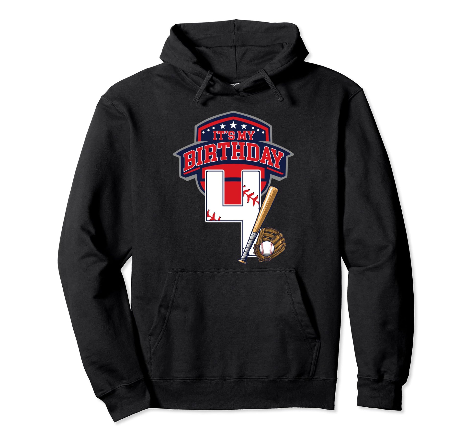 Its My 4Th Baseball Birthday Party Sport Fan Hoodie - Graphic Print Unisex - T-Shirt, Sweatshirt, Hoodie