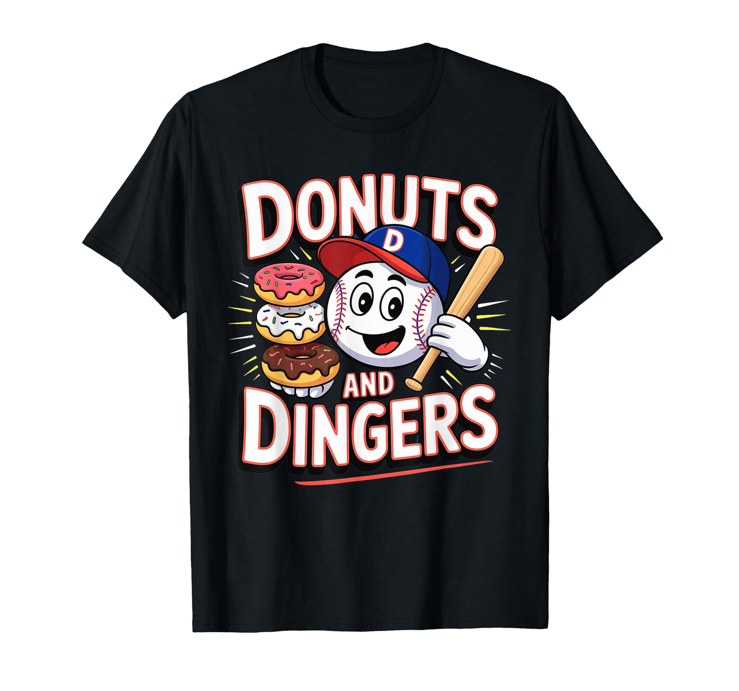 Donuts And Dingers Baseball Funny T-Shirt - Fun Novelty Design Men Women - T-Shirt, Sweatshirt, Hoodie