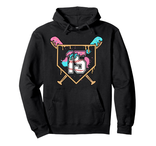 15Th Birthday Baseball Bat Ice Cream Hoodie - Novelty Apparel Men Women - T-Shirt, Sweatshirt, Hoodie