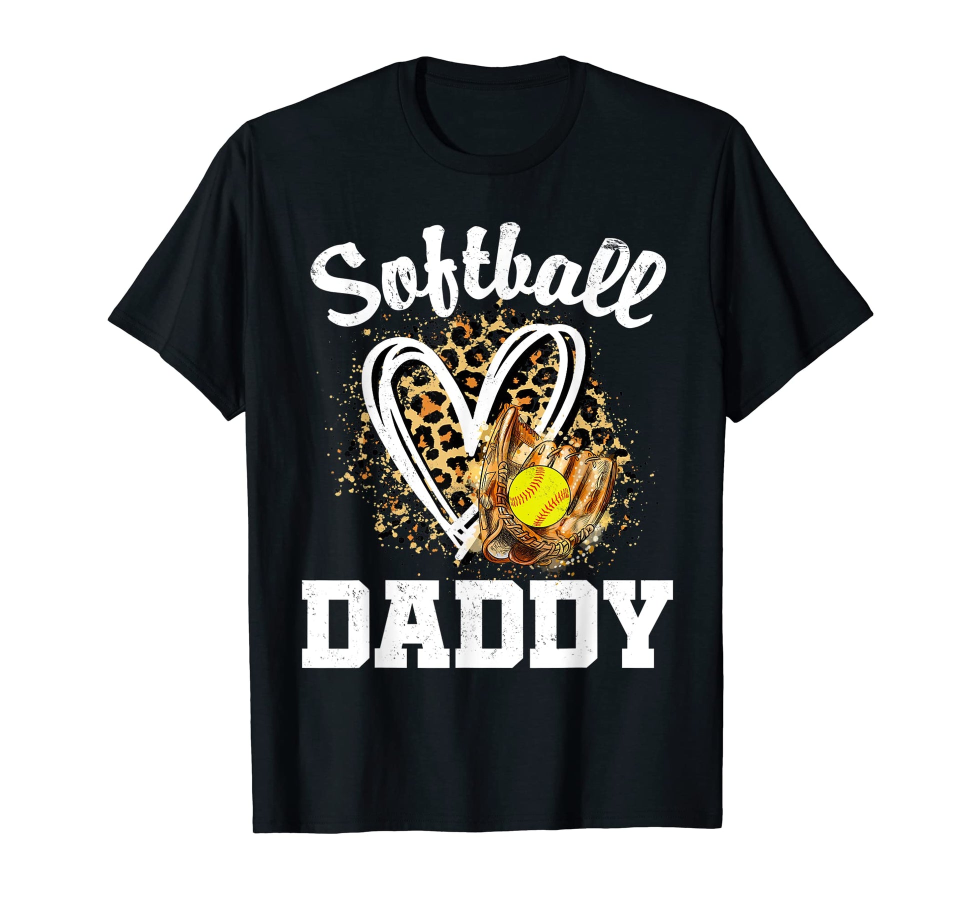Softball Daddy Leopard Heart T-Shirt - Novelty Apparel for Adults - T-Shirt, Sweatshirt, Hoodie
