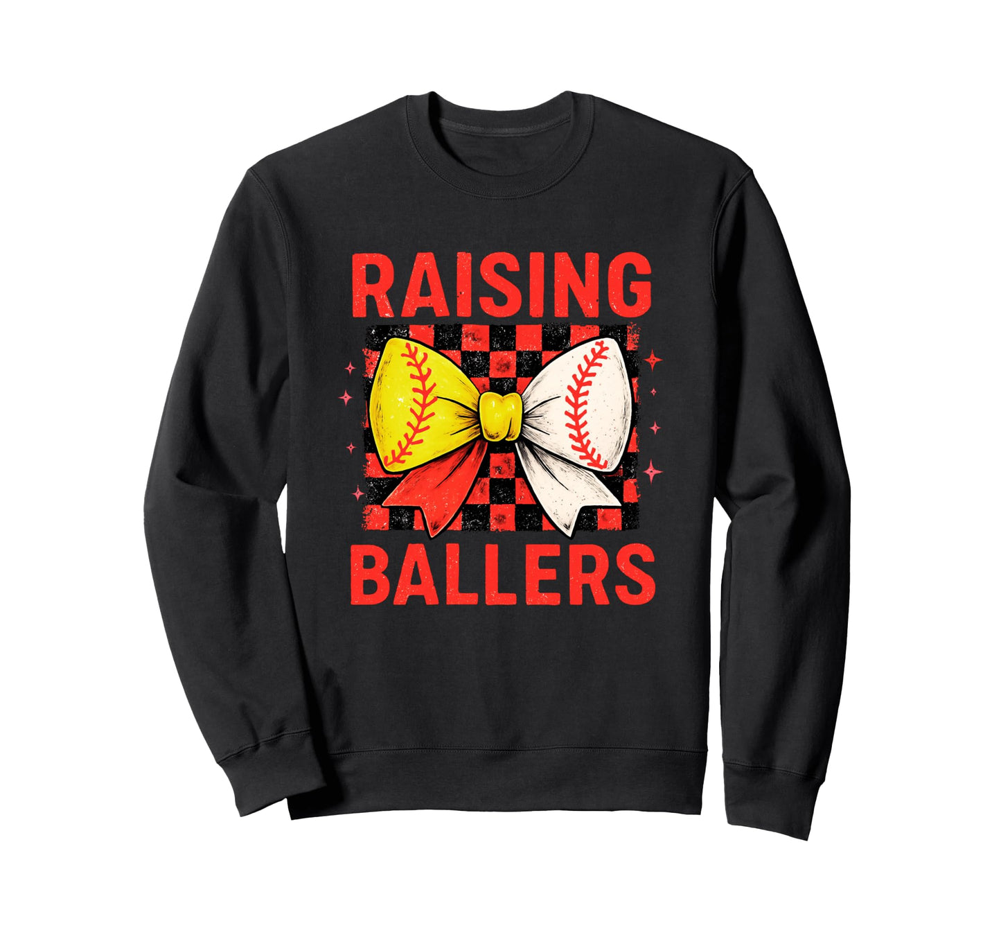 Raising Ballers Checkered Bow Sweatshirt - Novelty Apparel Men Women - T-Shirt, Sweatshirt, Hoodie