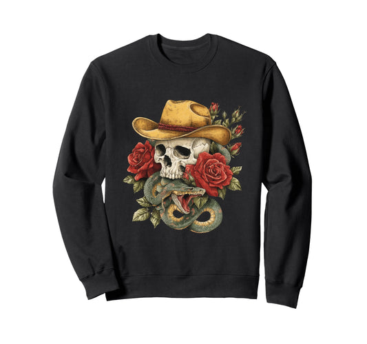 Aesthetic Western Skull Snake Cowboy Sweatshirt - Novelty Apparel Unisex - T-Shirt, Sweatshirt, Hoodie