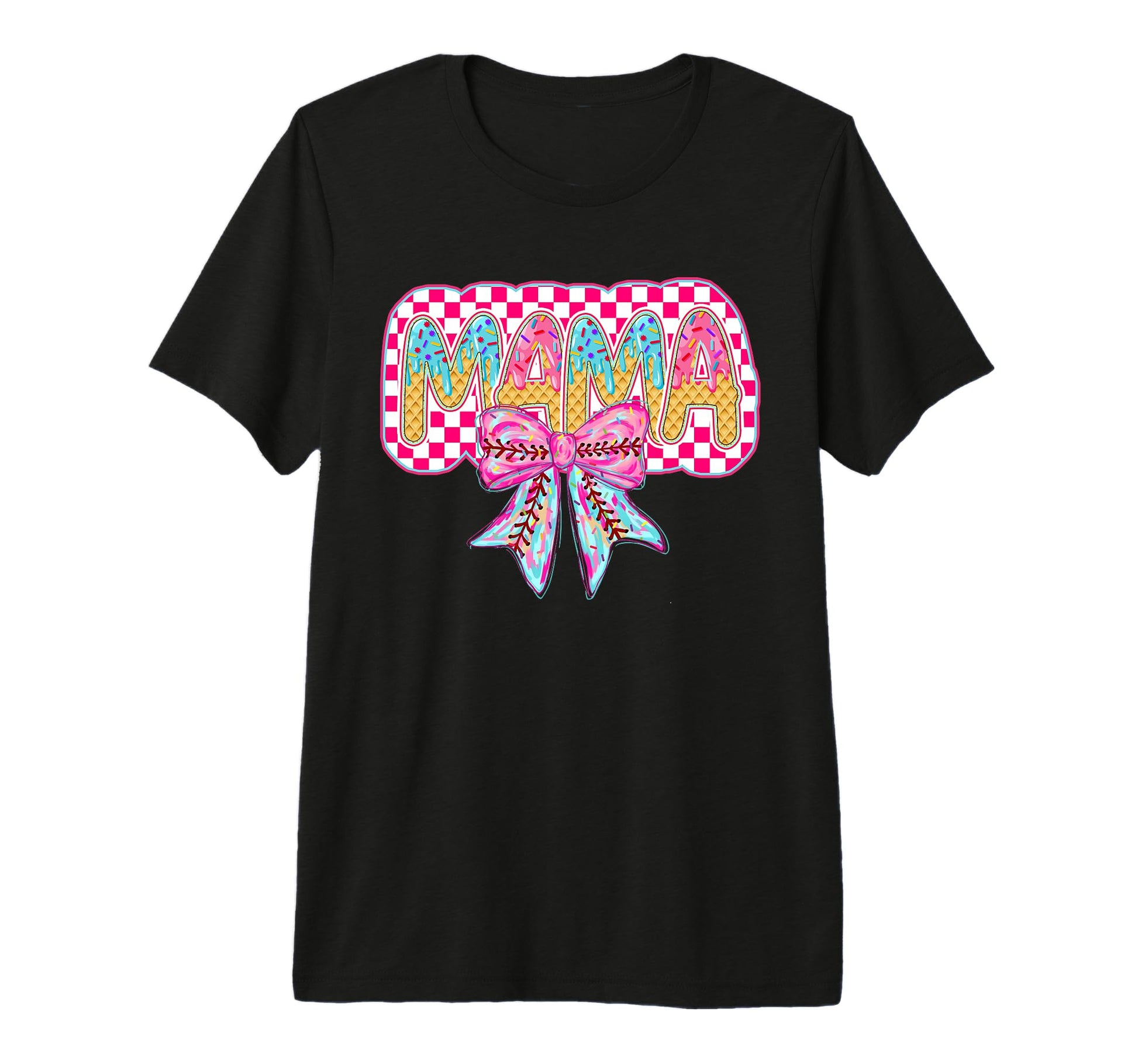 Checkered Baseball Ice Cream Drip T-Shirt - Graphic Print for Adults - T-Shirt, Sweatshirt, Hoodie