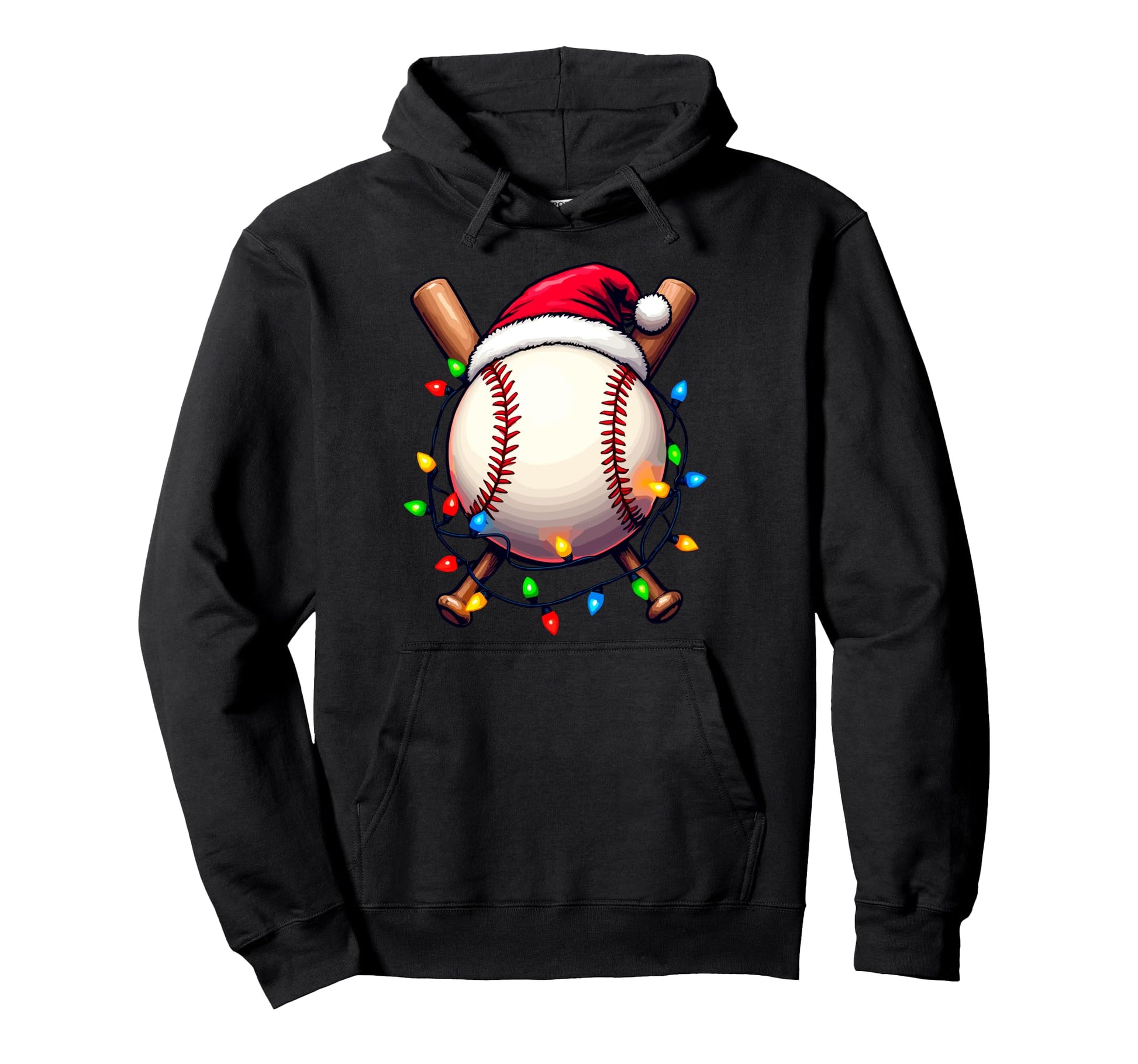 Baseball Ball Santa Lights Hoodie - Casual Everyday Wear Men Women - T-Shirt, Sweatshirt, Hoodie
