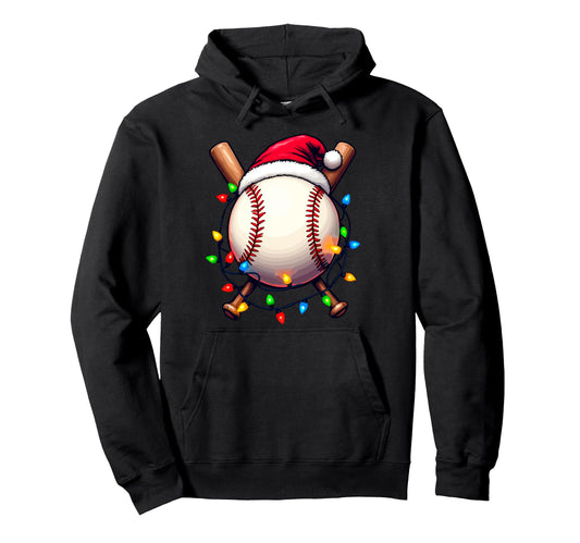 Baseball Ball Santa Lights Hoodie - Casual Everyday Wear Men Women - T-Shirt, Sweatshirt, Hoodie