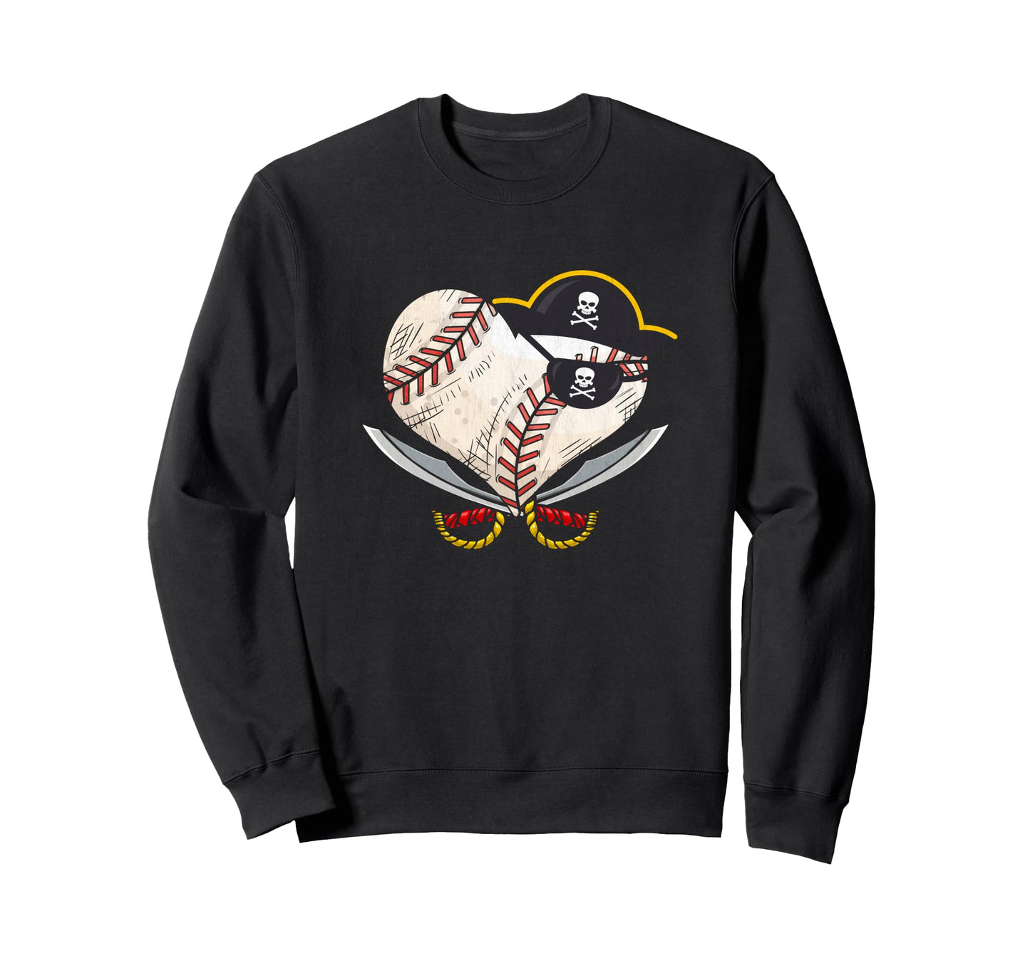 Pirate Baseball Heart Ball Skull Sweatshirt - Trendy Graphic for Adults - T-Shirt, Sweatshirt, Hoodie