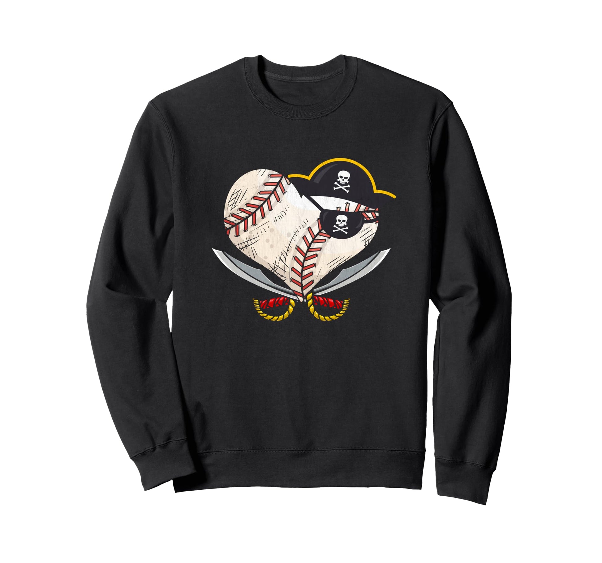 Pirate Baseball Heart Ball Skull Sweatshirt - Trendy Graphic for Adults - T-Shirt, Sweatshirt, Hoodie