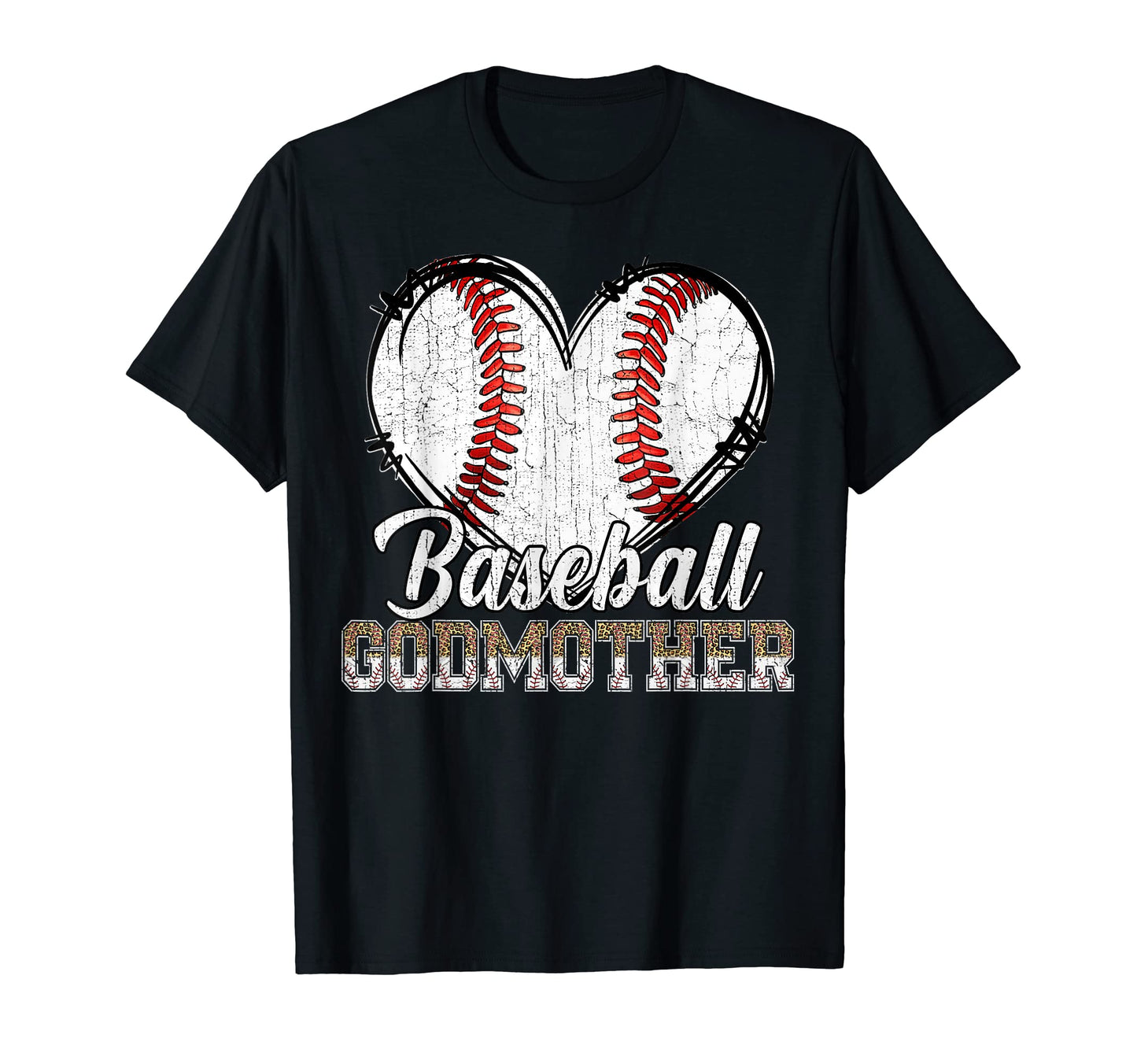 Softball Baseball Godmother Heart Leopard T-Shirt - Graphic Print Unisex - T-Shirt, Sweatshirt, Hoodie