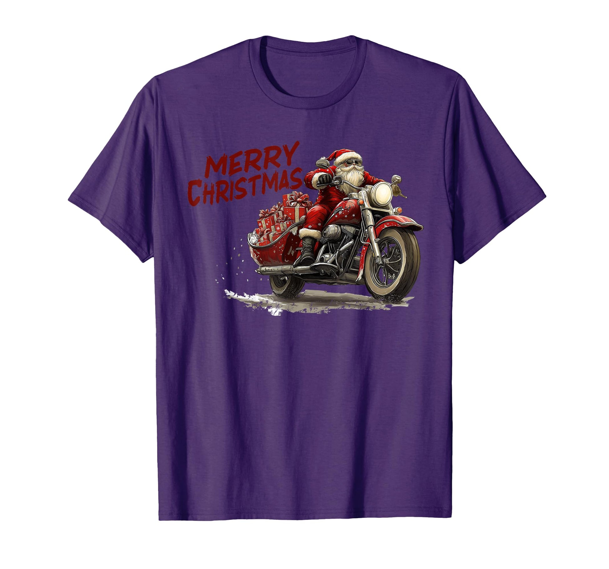 Merry Santa Riding Motorcycle Bike T-Shirt - Minimalist Print Men Women - T-Shirt, Sweatshirt, Hoodie