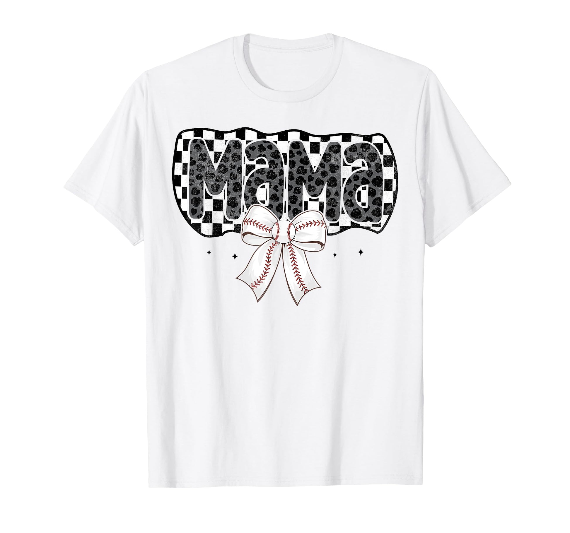 Baseball Checkered Mama Coquette Bow T-Shirt - Novelty Apparel Unisex - T-Shirt, Sweatshirt, Hoodie