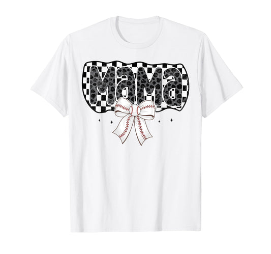 Baseball Checkered Mama Coquette Bow T-Shirt - Novelty Apparel Unisex - T-Shirt, Sweatshirt, Hoodie