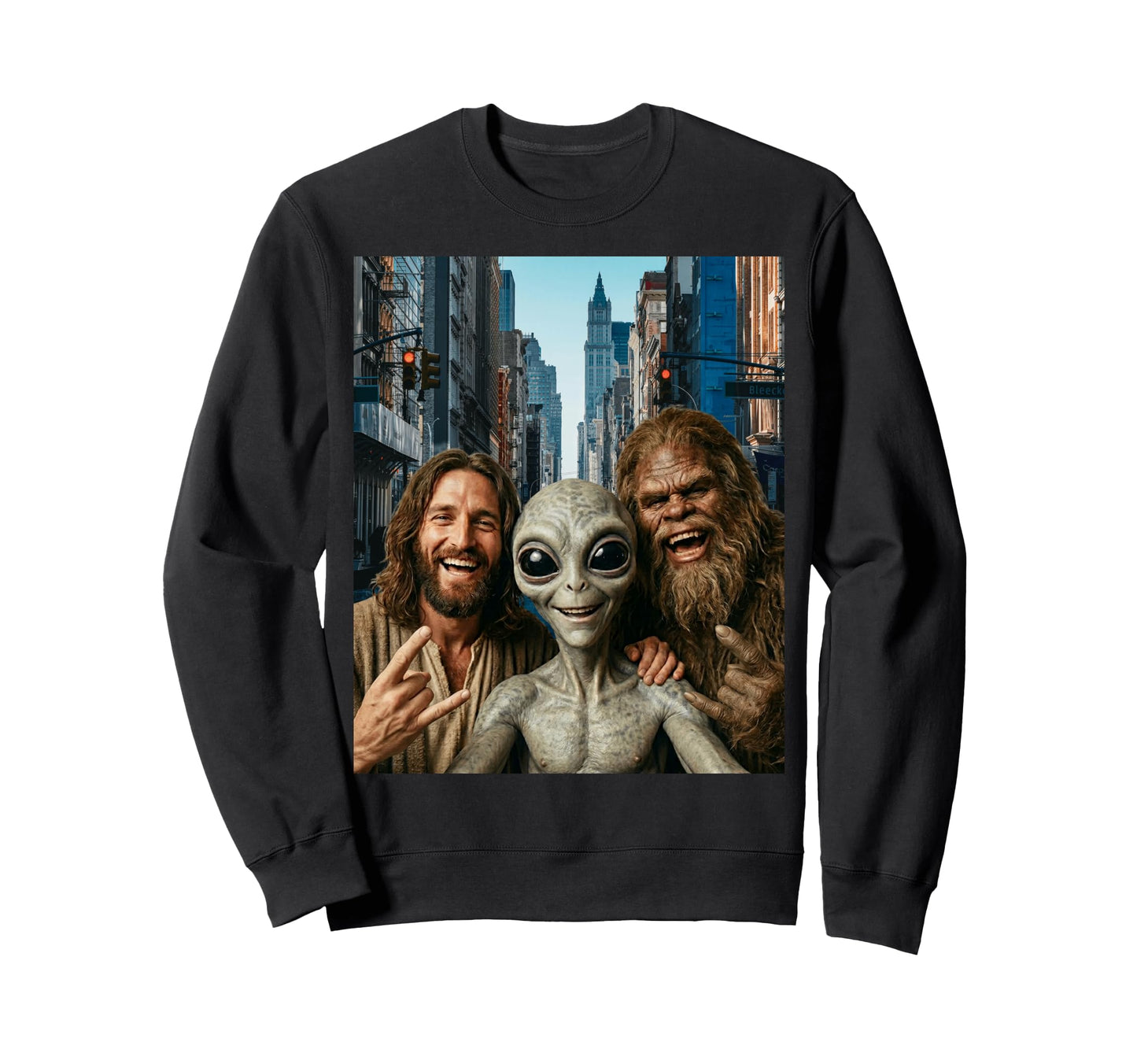 Funny Bigfoot Alien Jesus Rock Sweatshirt - Novelty Apparel for Adults - T-Shirt, Sweatshirt, Hoodie