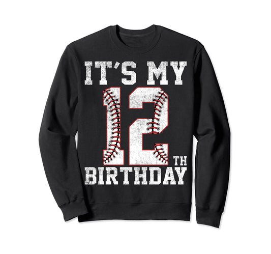 12Th Birthday Baseball Party 12 Sweatshirt - Minimalist Print for Adults - T-Shirt, Sweatshirt, Hoodie