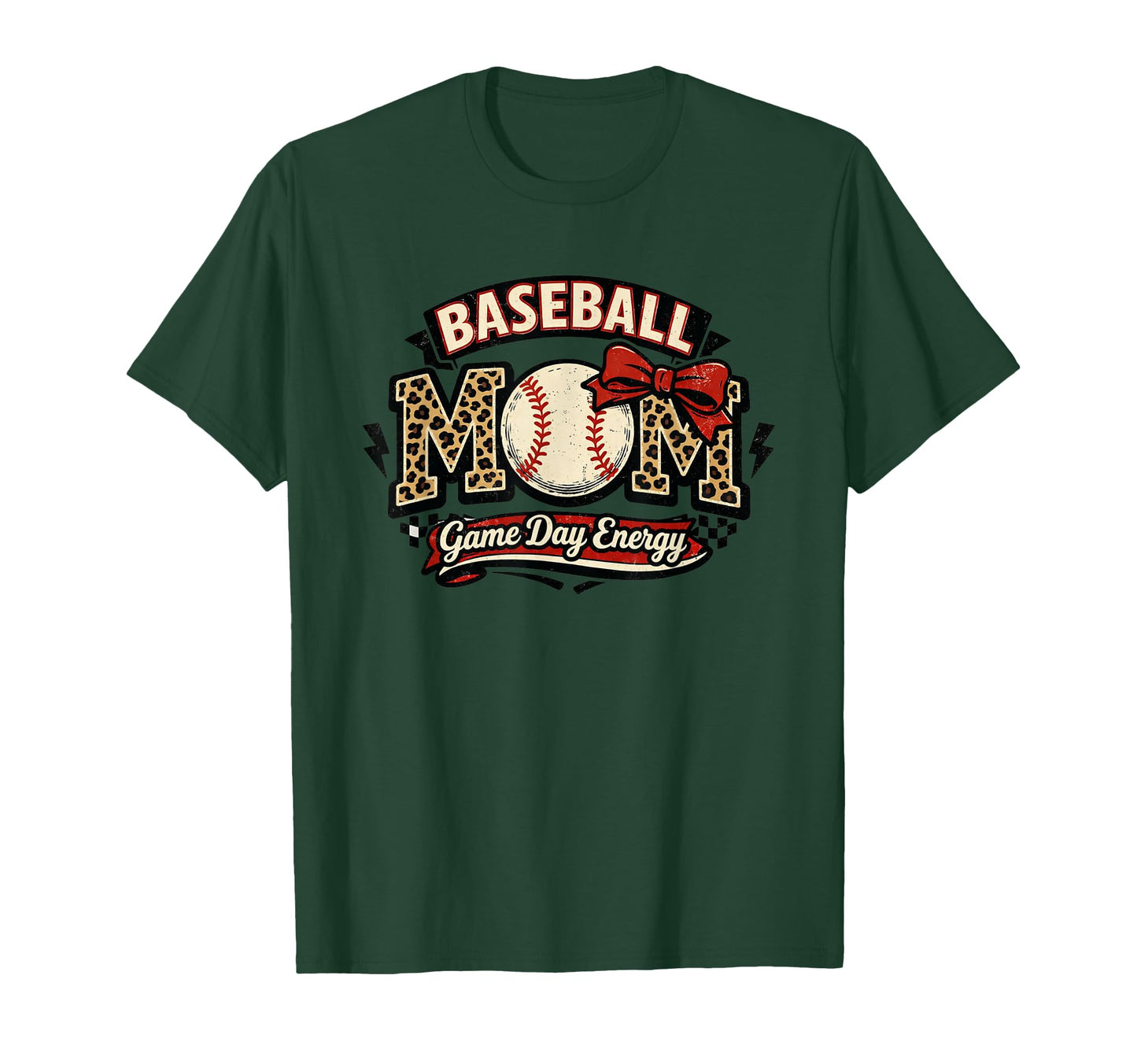 Baseball Mom Game Day Energy Leopard Bow T-Shirt - Trendy Graphic Unisex - T-Shirt, Sweatshirt, Hoodie
