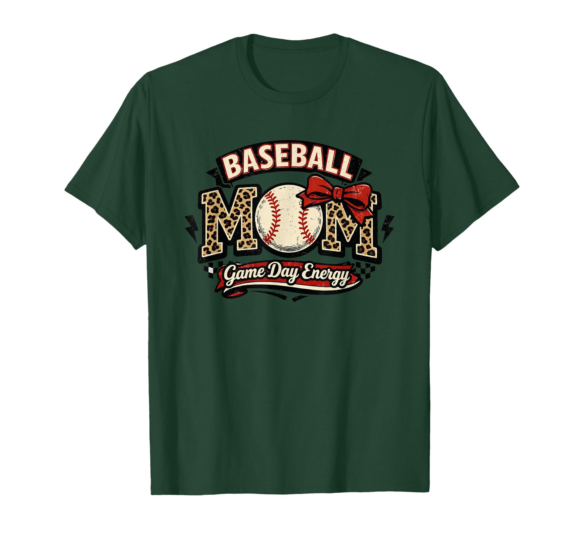 Baseball Mom Game Day Energy Leopard Bow T-Shirt - Trendy Graphic Unisex - T-Shirt, Sweatshirt, Hoodie