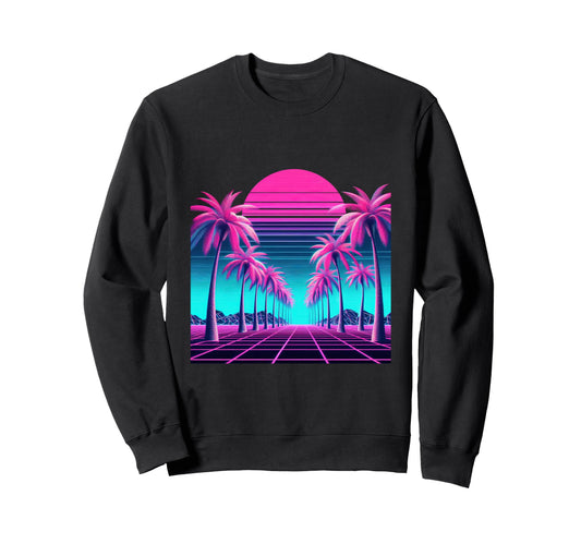 80S Vaporwave Synthwave Palm Tree Sweatshirt - Minimalist Print Unisex - T-Shirt, Sweatshirt, Hoodie