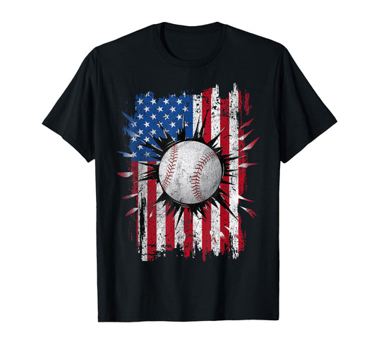 American Flag Baseball 4Th July Usa T-Shirt - Minimalist Print for Adults - T-Shirt, Sweatshirt, Hoodie