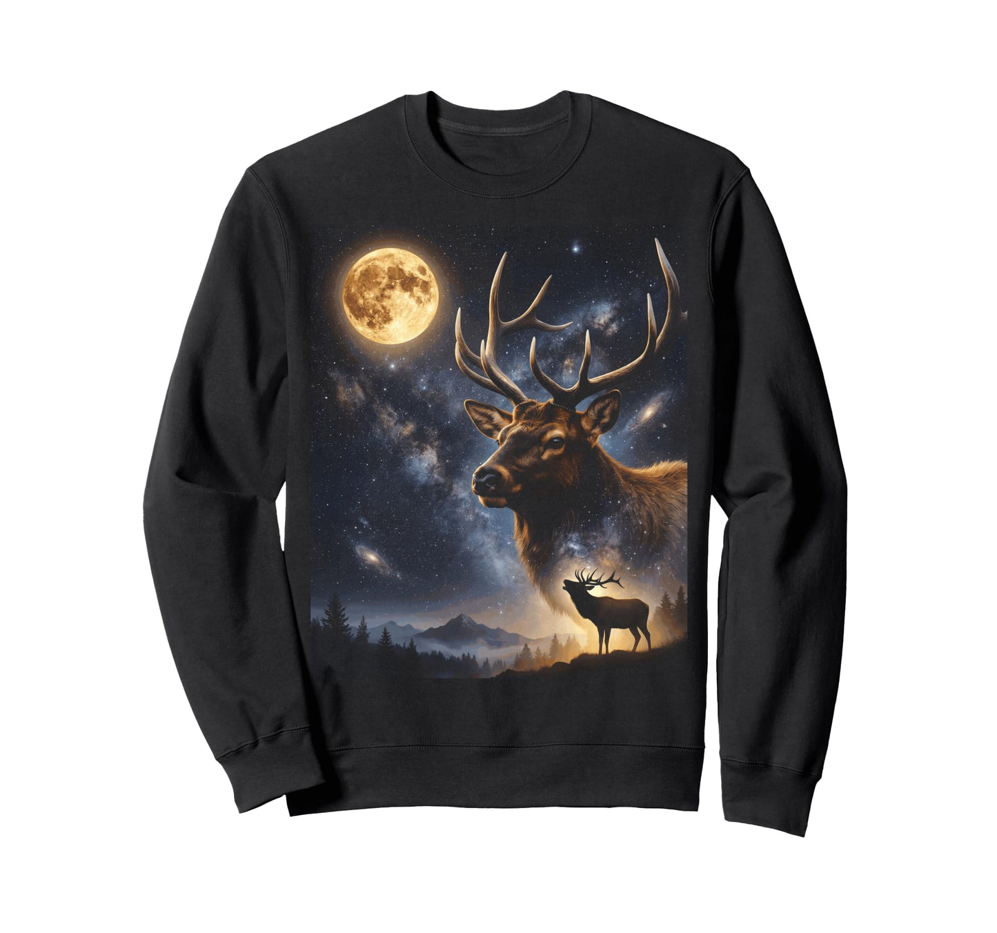 Howling Elk Full Moon Starry Night 90S Sweatshirt - Custom Art Print Unisex - T-Shirt, Sweatshirt, Hoodie