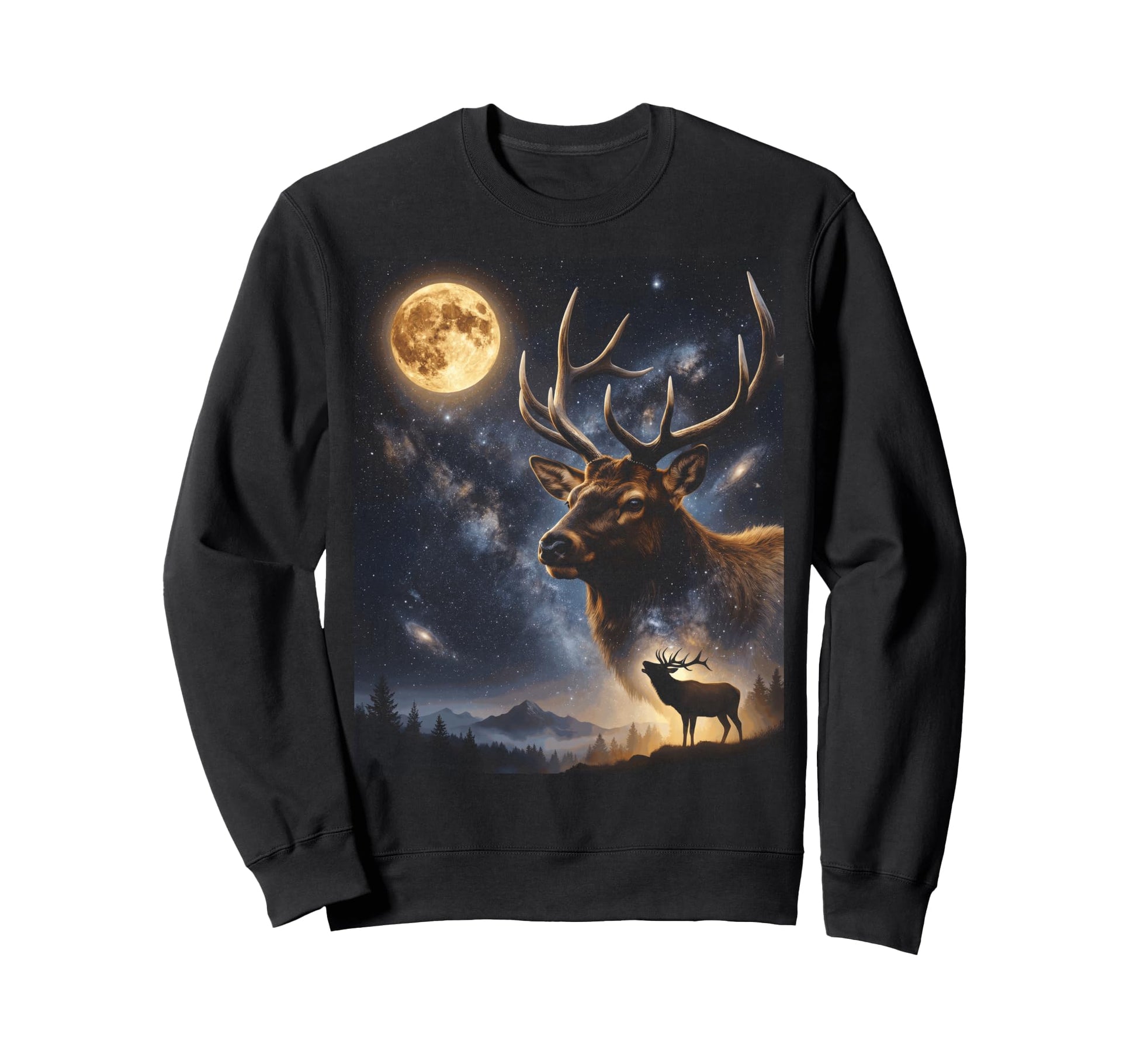 Howling Elk Full Moon Starry Night 90S Sweatshirt - Custom Art Print Unisex - T-Shirt, Sweatshirt, Hoodie