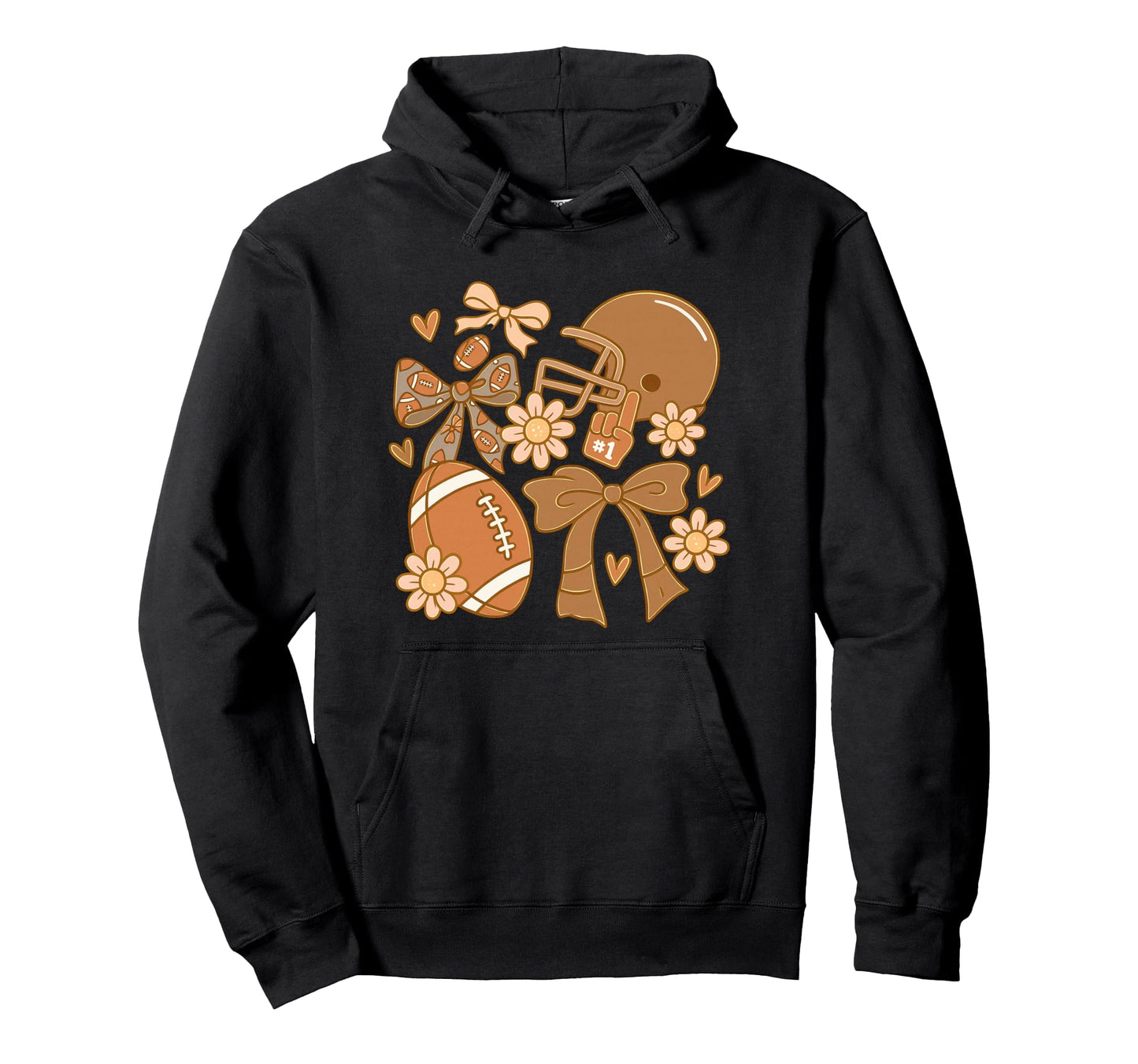 Football Floral Helmet Bow Fans Hoodie - Novelty Apparel for Adults - T-Shirt, Sweatshirt, Hoodie