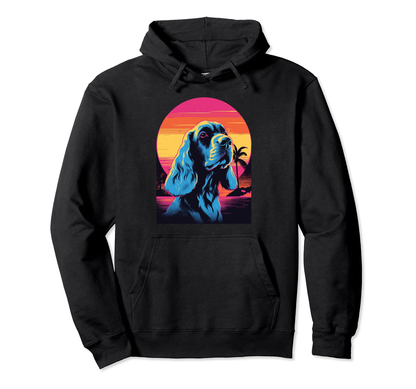 Basset Hound 80S Synthwave Sunset Hoodie - Novelty Apparel Unisex - T-Shirt, Sweatshirt, Hoodie
