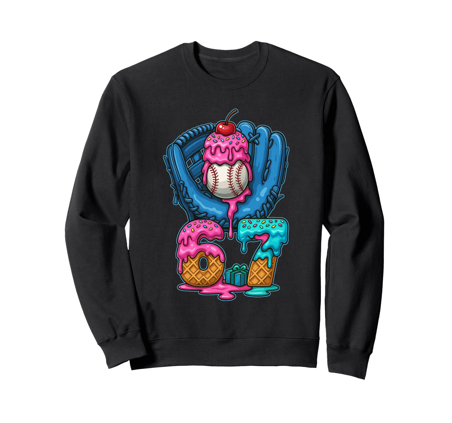 6 7 Baseball Ice Cream Drip Art Sweatshirt - Aesthetic Graphic Unisex - T-Shirt, Sweatshirt, Hoodie